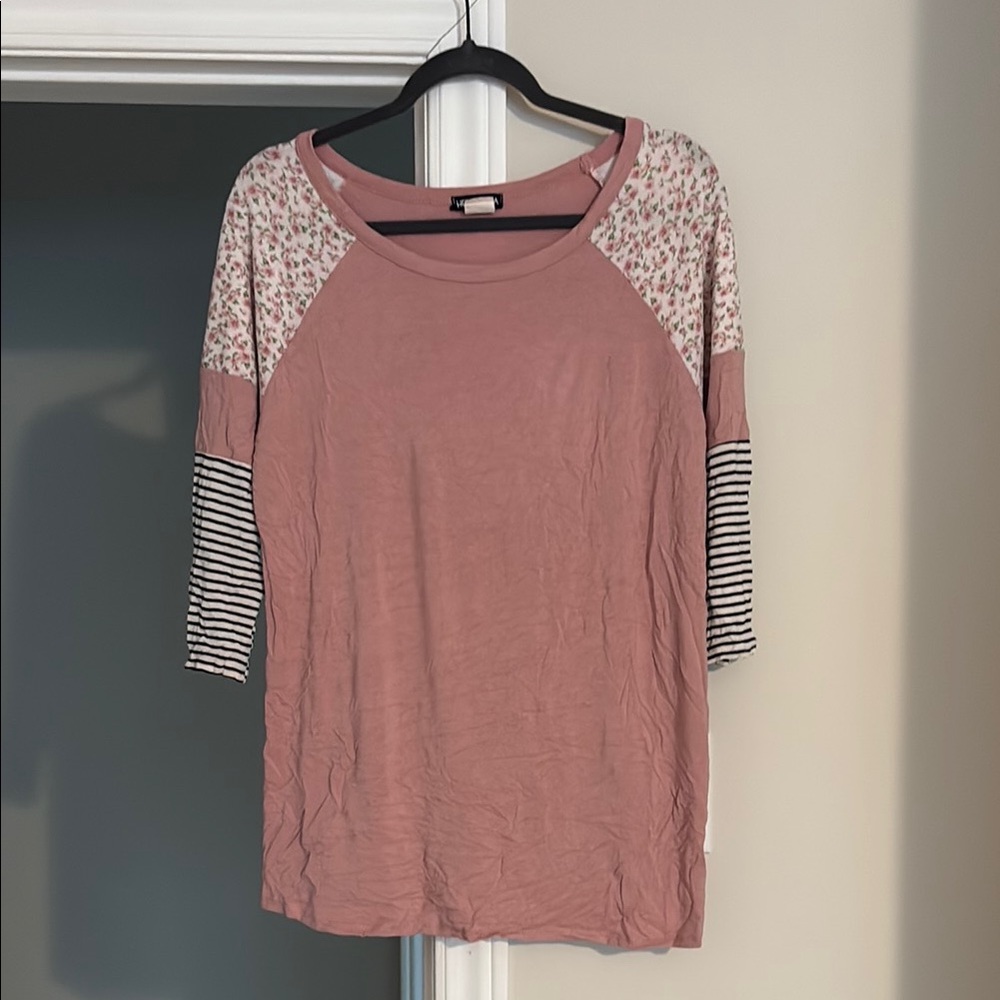 Pink Relaxed Long Sleeve Tee with Fitted Style
